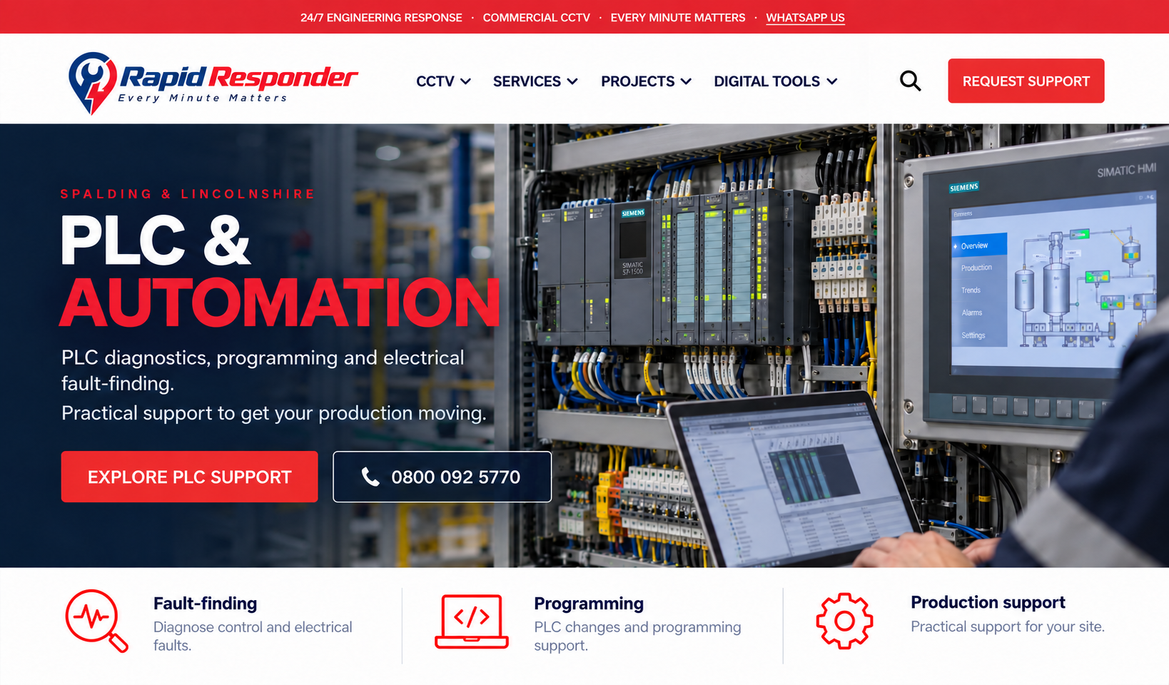 Industrial PLC controls and diagnostic laptop